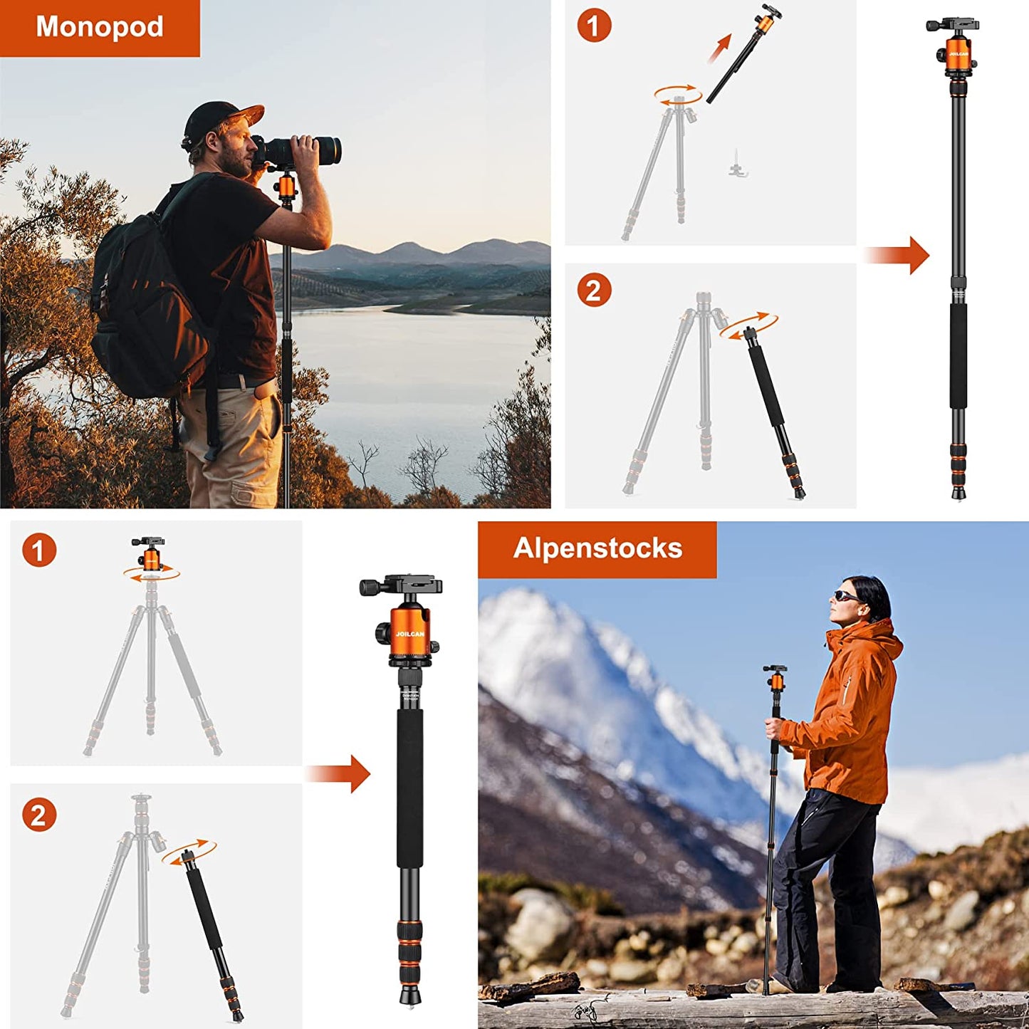 Victiv 80 inch Tripod for Camera, Aluminum Tripod for DSLR,Monopod, Lightweight Tripod with 360 Degree Ball Head Stable for Travel and Work 18.5"-80",24lb Load (Black)(USA)