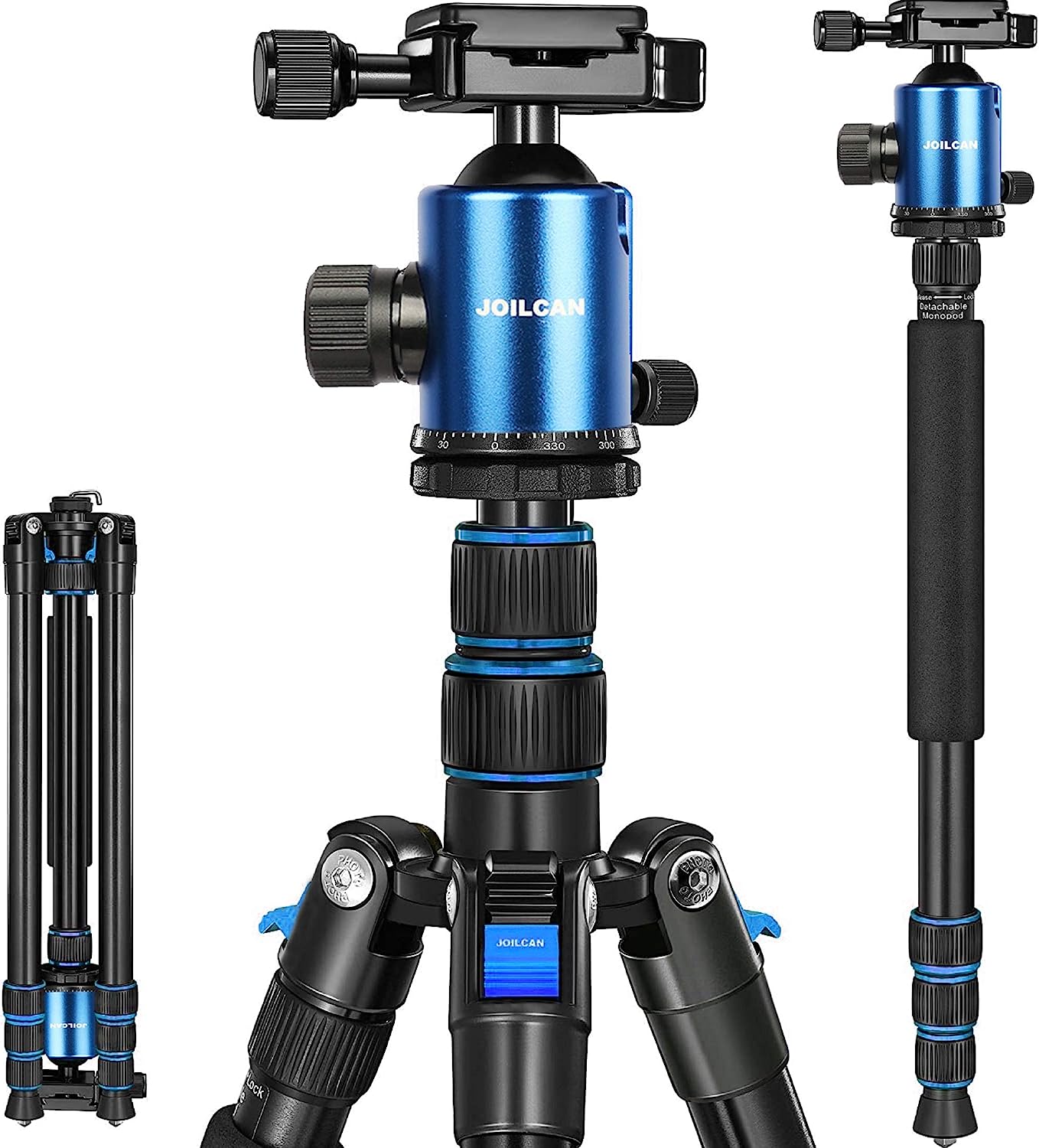 Victiv Joilcan 80-inch Tripod for Camera, Aluminum Tripod for DSLR,Monopod, Lightweight Tripod with 360 Degree Ball Head Stable for Travel and Work 18.5"-80",19lb Load (Blue)(USA)