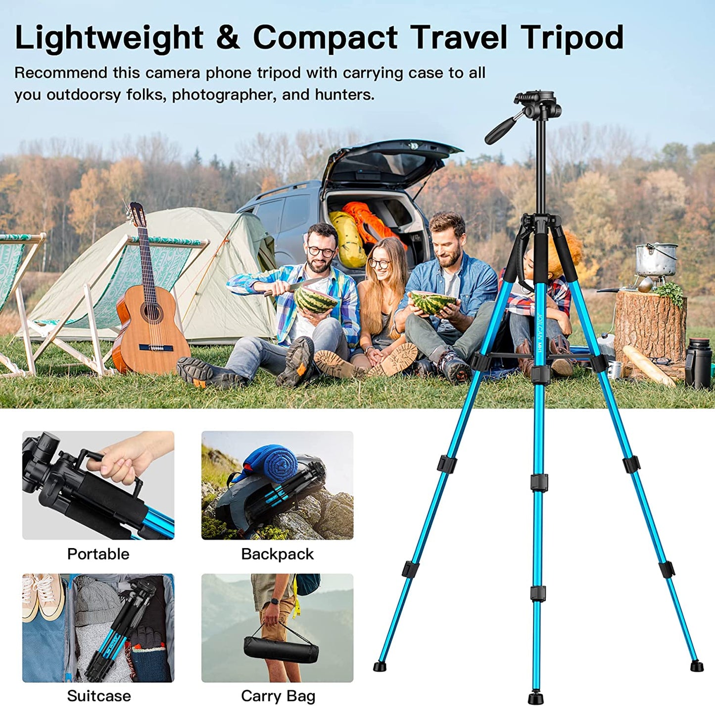 Camera Tripods & Monopods, Tripod for Camera Phone, 5 in 1 Aluminum Heavy Duty Camera Stand, Phone Tripod, Monopods, Selfie Stick, Trekking Poles, Compatible with Canon Nikon DSLR iPhone Camcorder(USA)