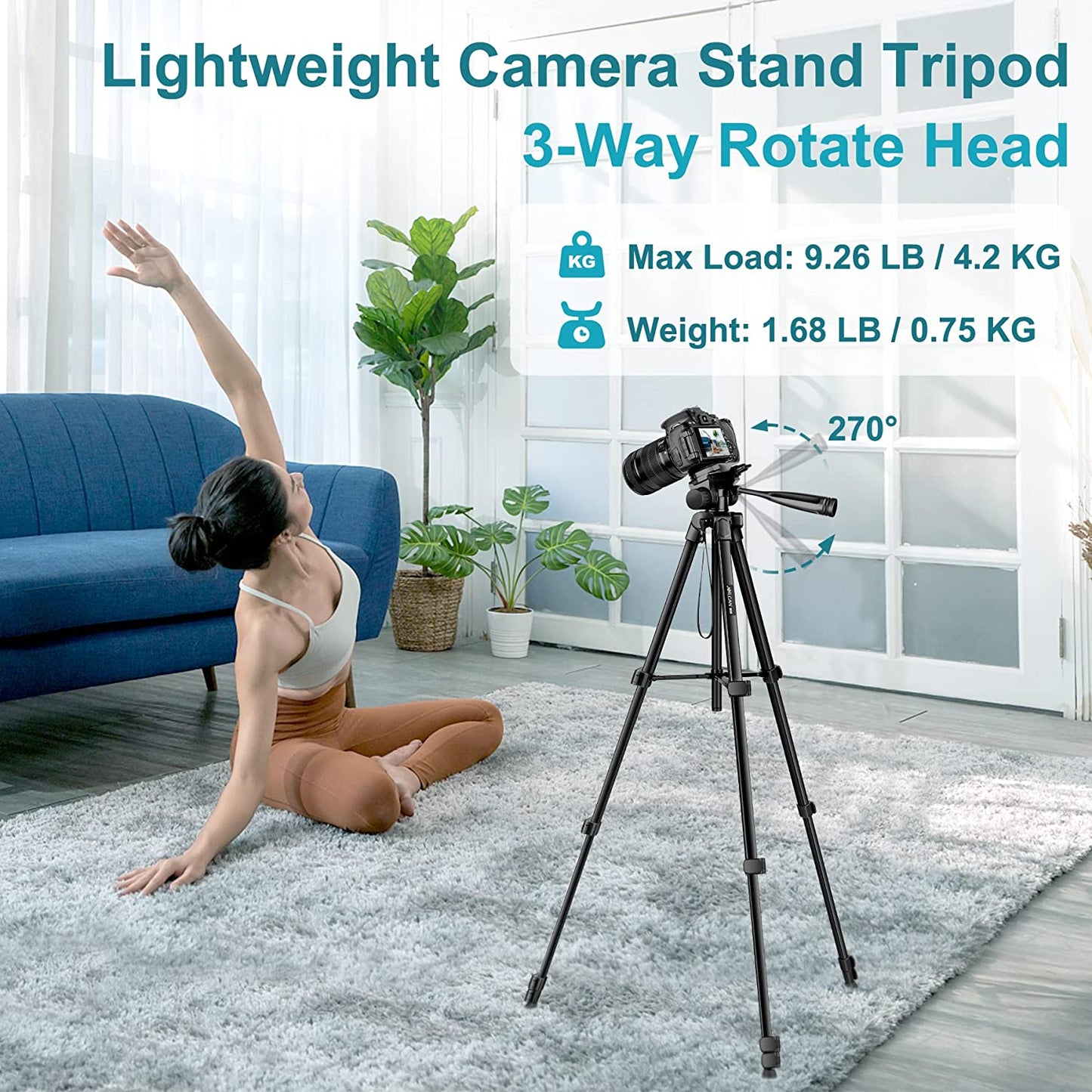 68" Phone Tripod, Camera Tripod Stand for Phone Photos Video, Travel Floor Tripods Compatible with iPhone Canon Nikon DSLR, Cell Phone Tripods with Remote/Travel Bag/Phone Holder(USA)