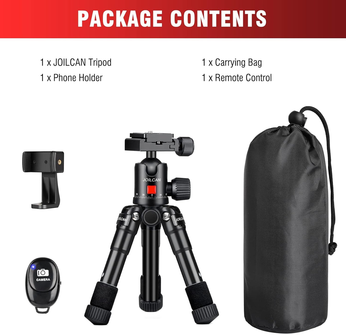 JOILCAN Mini Tripod for Camera, 21" Aluminum Desktop Tripod with 360° Ball Head, Portable Travel Tripods for DSLR Phone Projector, Load up to 15lb(US）