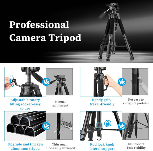 JOILCAN Tripod Camera Tripods, 74" Tripod for Camera Phone Video Recording, Heavy Duty Cameras Tripod Stand, Professional Travel DSLR Tripods Compatible with Canon iPhone, Max Load 15 LB (US))