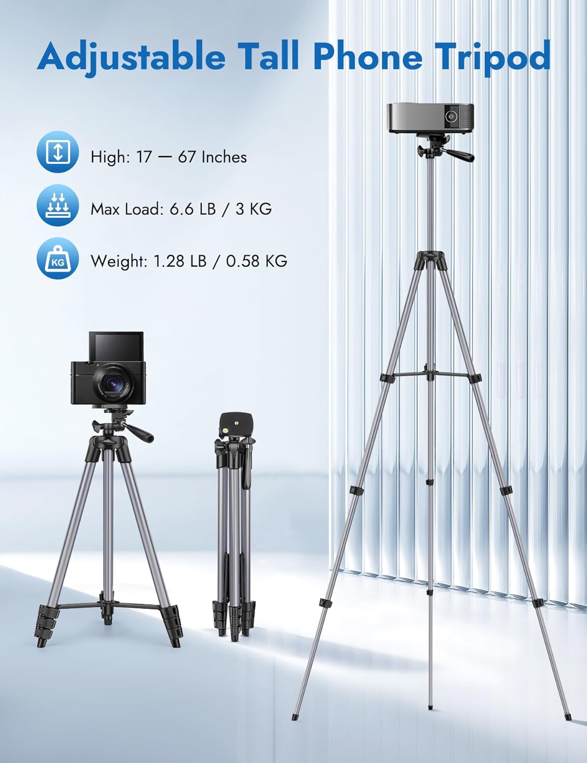 JOILCAN 67" Tripods Camera Tripod, Phone Tablet Tripod for Video Recording Vlog Photo with Remote Carry Bag, Aluminum Lightweight Travel Tripods(US)