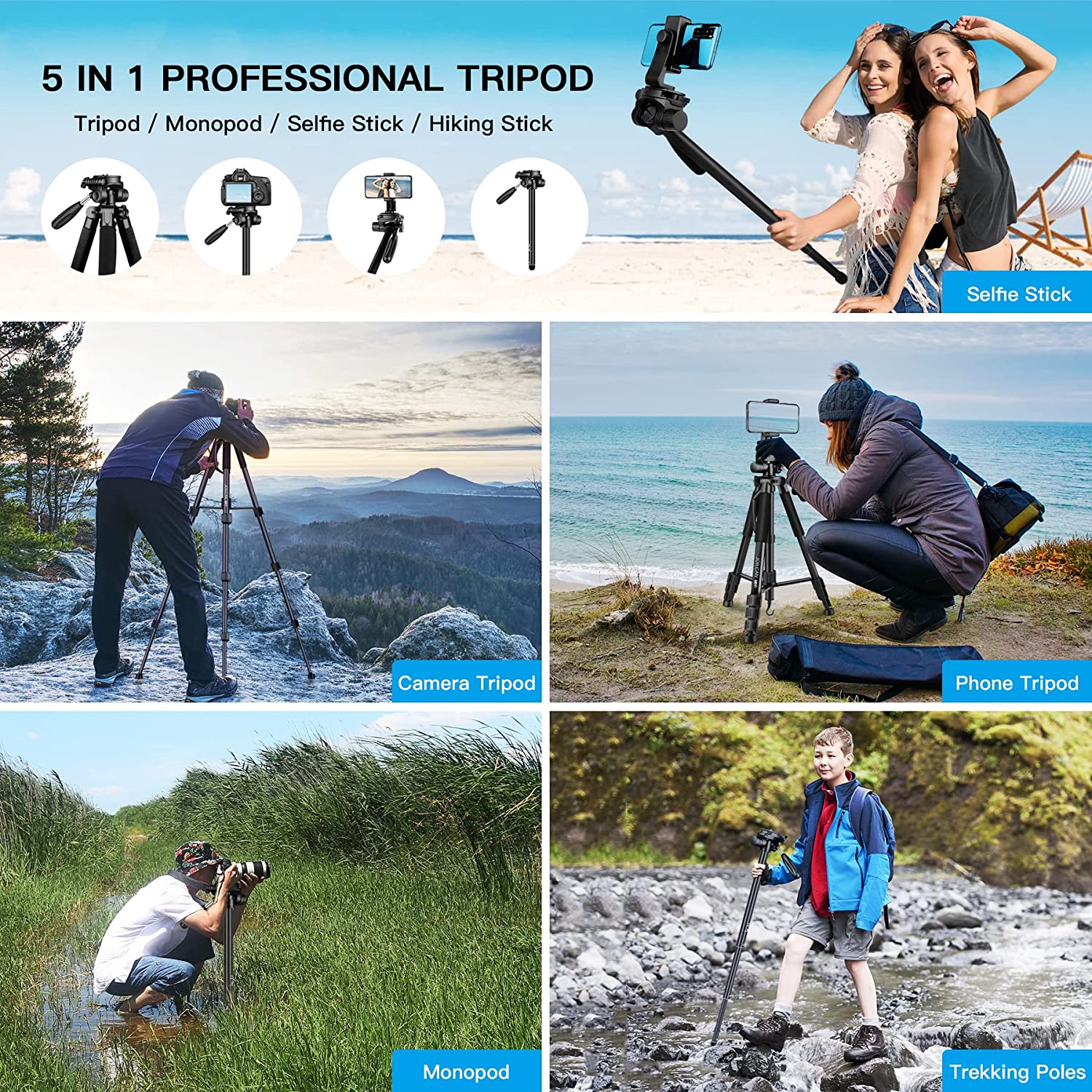 Hiking Stick Camera Tripod For Hiking Camera Tripod, 72” Tripod