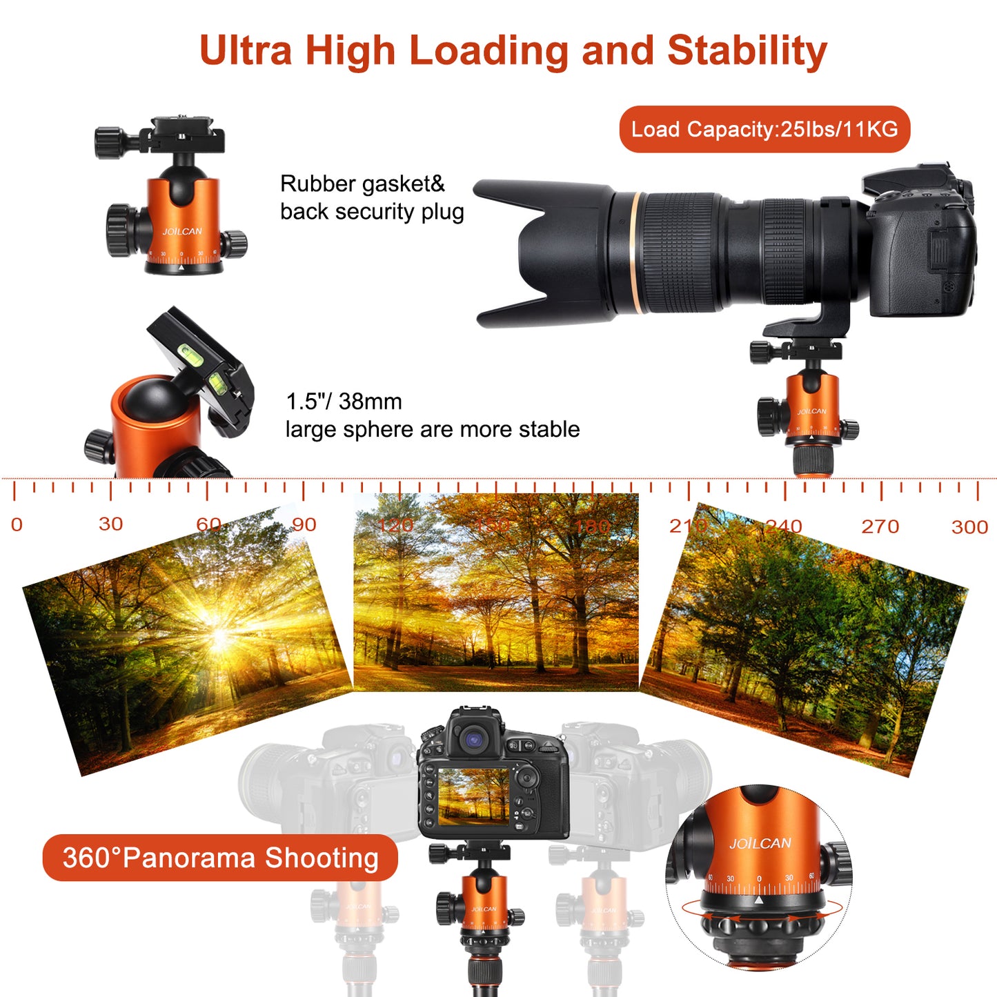 JOILCAN 81’’ Tripod, Aluminum Camera Tripod for DSLR, Compact Tripod Monopod with 2 Quick Release Plates, 16.5’’ When Folded, 25 lbs Loads - Orange