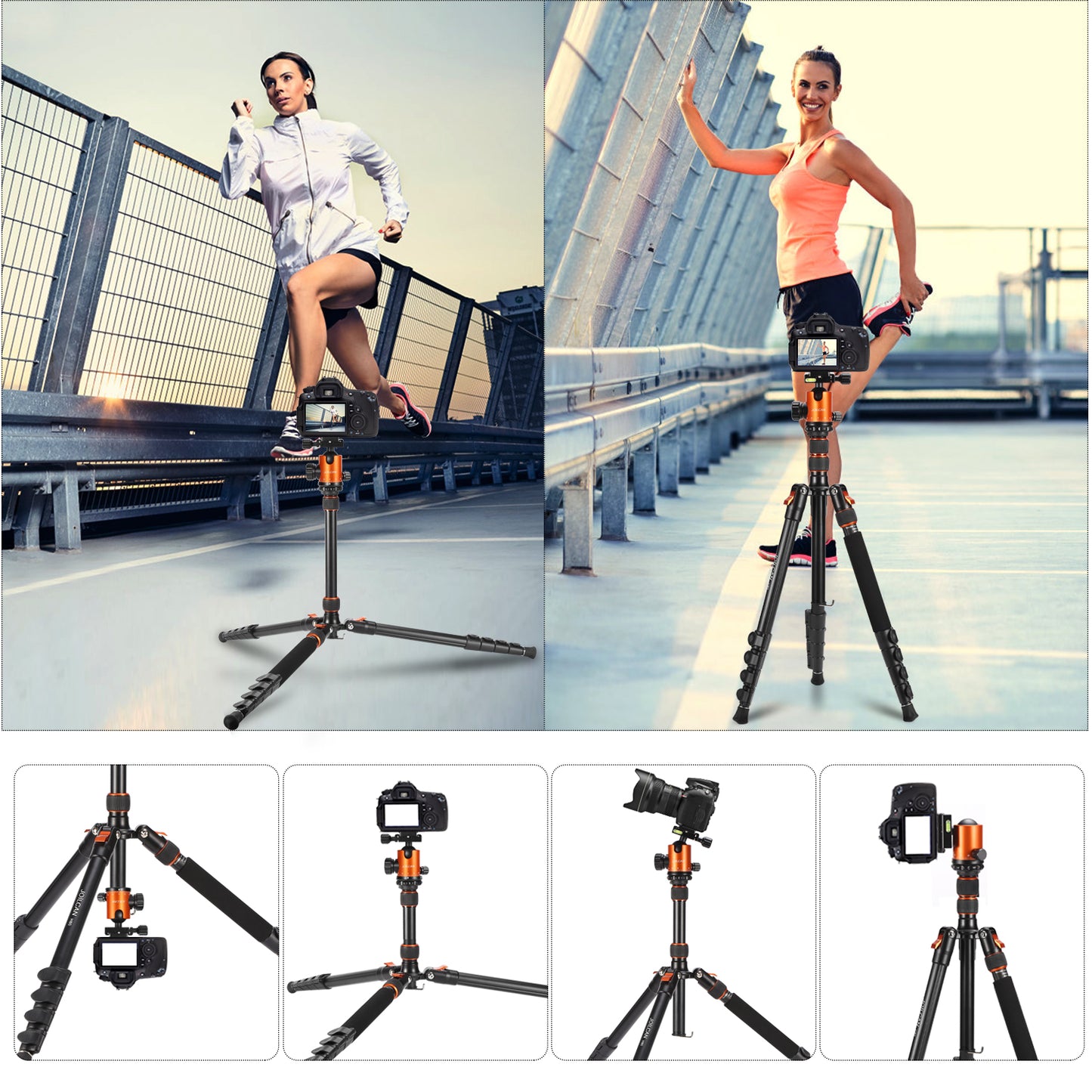 JOILCAN 81’’ Tripod, Aluminum Camera Tripod for DSLR, Compact Tripod Monopod with 2 Quick Release Plates, 16.5’’ When Folded, 25 lbs Loads - Orange
