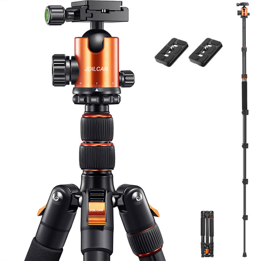JOILCAN 81’’ Tripod, Aluminum Camera Tripod for DSLR, Compact Tripod Monopod with 2 Quick Release Plates, 16.5’’ When Folded, 25 lbs Loads - Orange