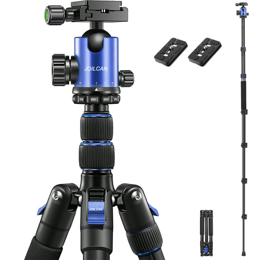 JOILCAN 81’’ Tripod, Aluminum Camera Tripod for DSLR, Compact Tripod Monopod with 2 Quick Release Plates, 16.5’’ When Folded, 25 lbs Loads - Blue