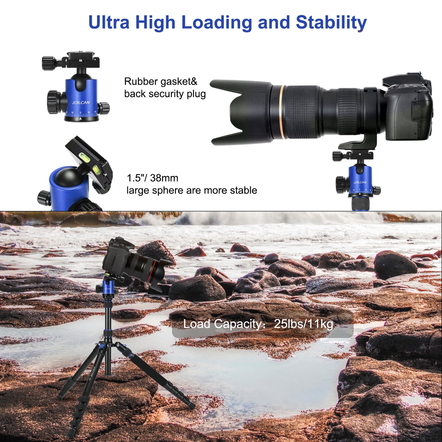 JOILCAN 81’’ Tripod, Aluminum Camera Tripod for DSLR, Compact Tripod Monopod with 2 Quick Release Plates, 16.5’’ When Folded, 25 lbs Loads - Blue