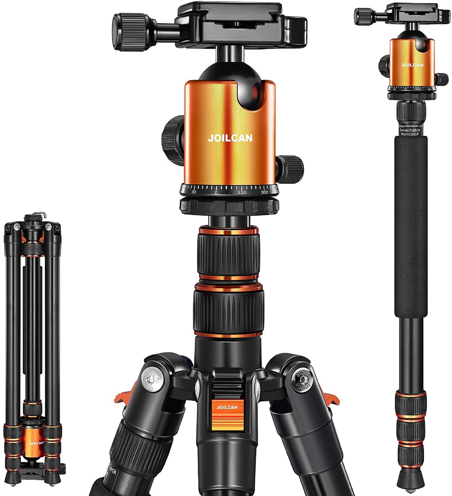 Joilcan 80-inch Tripod for Camera, Aluminum Tripod for DSLR,Monopod, Lightweight Tripod with 360 Degree Ball Head Stable for Travel and Work 18.5"-80",24lb Load (Orange)