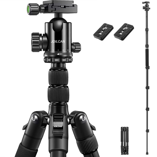 JOILCAN 81’’ Tripod, Aluminum Camera Tripod for DSLR, Compact Tripod Monopod with 2 Quick Release Plates, 16.5’’ When Folded, 25 lbs Loads - Black