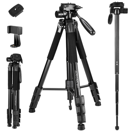72-Inch Camera/Phone Tripod, Aluminum Tripod Travel Monopod Full Size for DSLR with 2 Quick Release Plates,Universal Phone Mount and Convenient Carrying Case Ideal for Travel and Work - MH1 Black