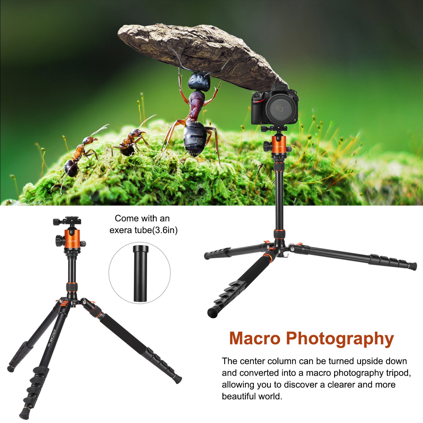 JOILCAN 81’’ Tripod, Aluminum Camera Tripod for DSLR, Compact Tripod Monopod with 2 Quick Release Plates, 16.5’’ When Folded, 25 lbs Loads - Orange