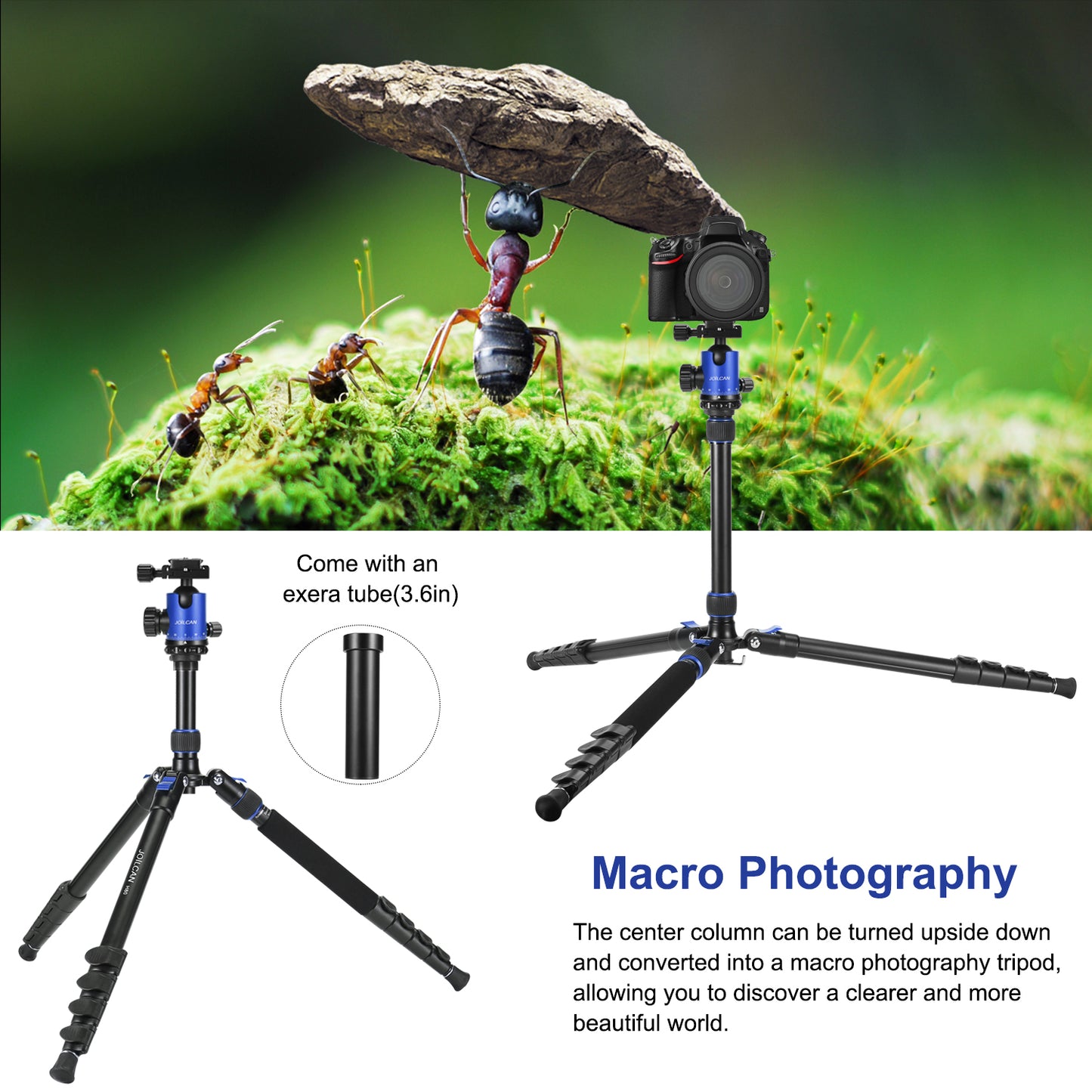 JOILCAN 81’’ Tripod, Aluminum Camera Tripod for DSLR, Compact Tripod Monopod with 2 Quick Release Plates, 16.5’’ When Folded, 25 lbs Loads - Blue